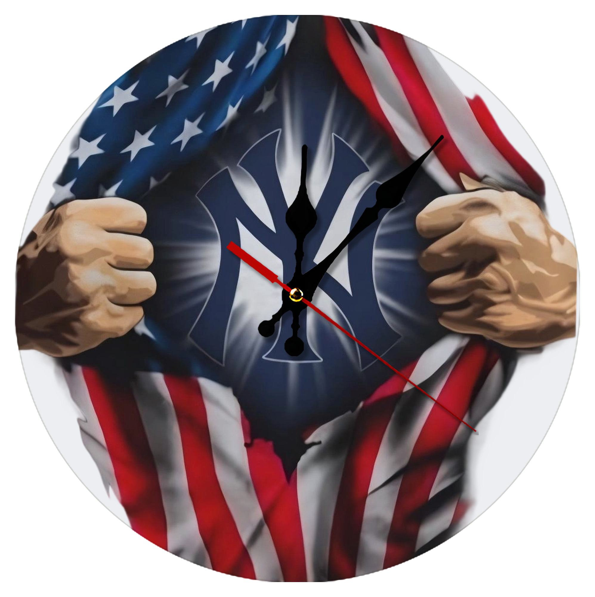 New York Yankees US Flag Yankees Inside Me Silent Round Wall Clock – Modern & Stylish DIY Design, Durable Wood Construction, Easy To Install – Perfect For Office, Bedroom, Living Room, And More